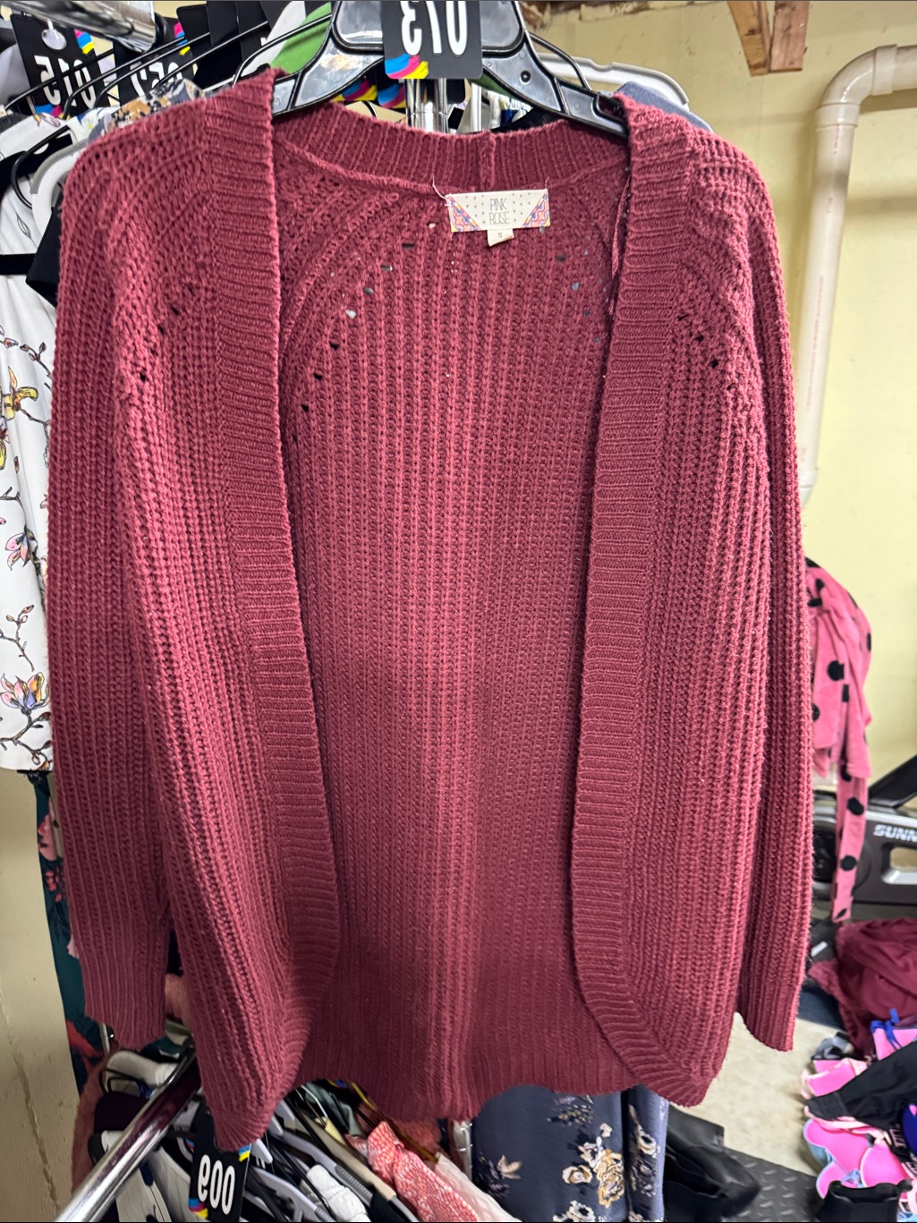 Pink Rose Open-Front Knit Cardigan In Dusty Rose